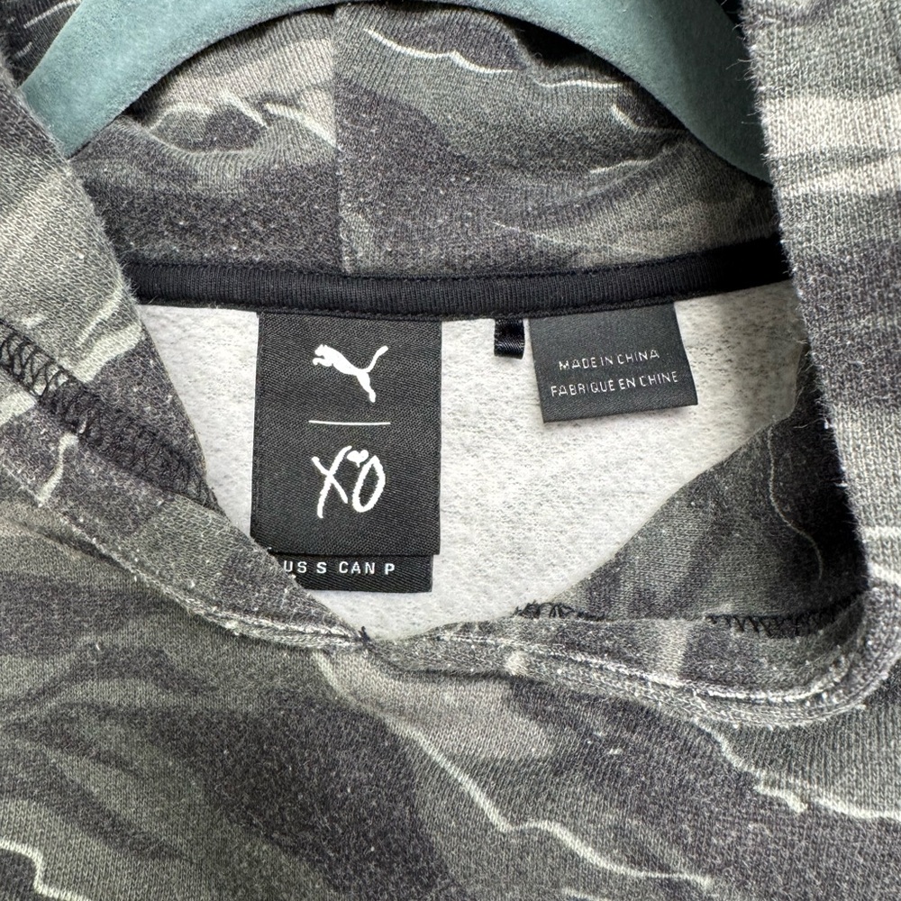 Puma XO The Weeknd short sleeve hoodie in grey camouflage print